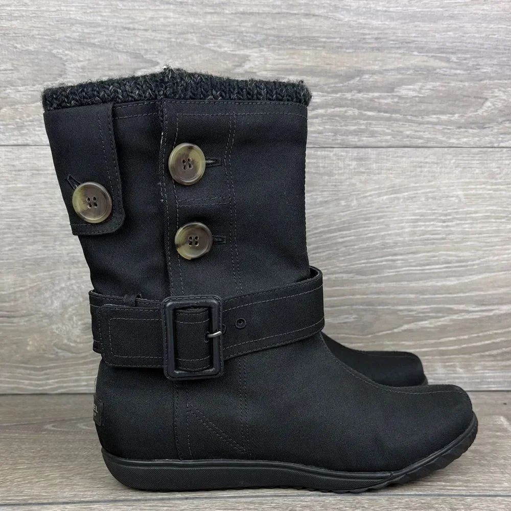 Sorel Milano Breve Women’s Sz 7 Black Warm Waterproof Buckle Button Winter Boots